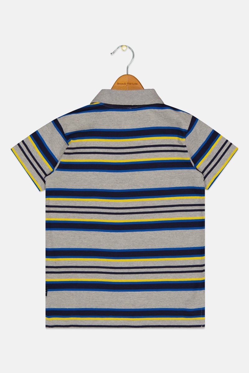 Hawk Kids Boy Spread Collar Short Sleeve Stripe Polo Shirt, Multicolor - Image 3